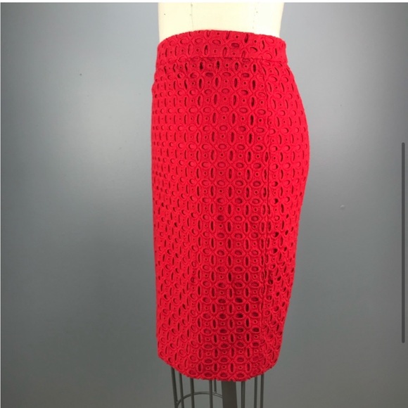 J Crew red eyelet no 2 pencil skirt - Picture 2 of 10